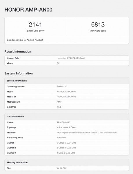 Honor AN00 on Geekbench
