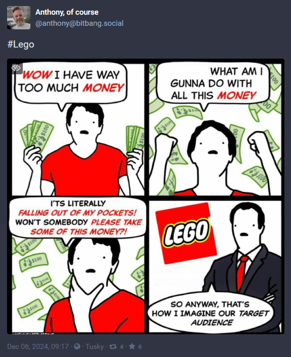 A meme about LEGO being expensive