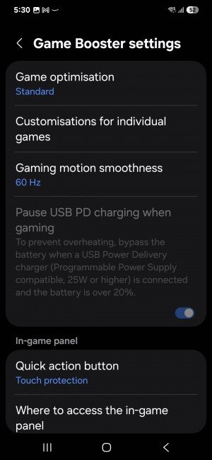 One UI 7 Gaming motion smoothness setting