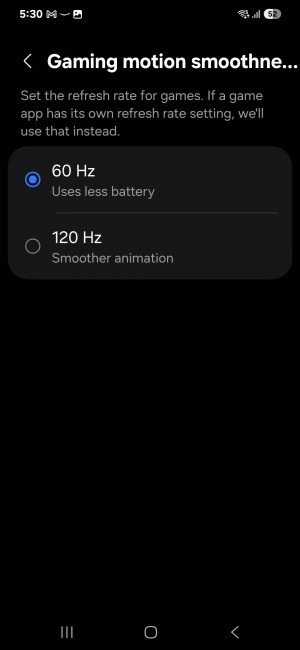 One UI 7 Gaming motion smoothness setting